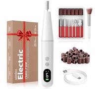 Electric Nail Drill Kit Professional - 9 Speed Cordless Electric Nail File with LED Display, Portable Nail Drill Machine for Acrylic Gel Nails, Hand Feet Trimmer Buffer Tool for Women Men Baby White