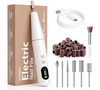 Electric Nail Drill Kit Professional - 9 Speed Cordless Electric Nail File with LED Display, Portable Nail Drill Machine for Acrylic Gel Nails, Hand Feet Trimmer Buffer Tool for Women Men Baby White