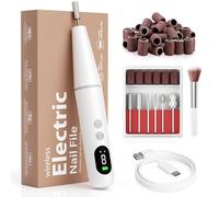 Electric Nail Drill Kit Professional - 9 Speed Cordless Electric Nail File with LED Display, Portable Nail Drill Machine for Acrylic Gel Nails, Hand Feet Trimmer Buffer Tool for Women Men Baby White
