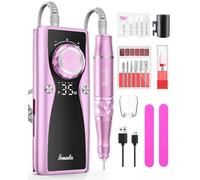 Electric Nail Drill Professional Kit: 35,000 RPM USB Rechargeable Efile Nail Drill Nail File with 12 Bits for Polishing Gel/Acrylic Nails- Portable Manicure Tool Set for Salon/Home-Pink