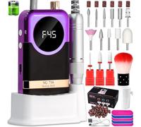 Electric Nail Drill Professional Kit - 45000RPM Electric Nail File Efile Portable Nail Drill Cordless with Bits & Base,E File Machine Nail Grinder for Women (Purple)