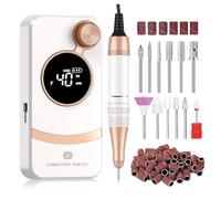 Electric Nail File, CHRISTINE SHELLY 40000RPM Super Quiet Rechargeable Nail Drill, Portable Nails Polish Set Manicure Pedicure Machine Professional E File for Acrylic Gel Nails Polish Set Salon DIY