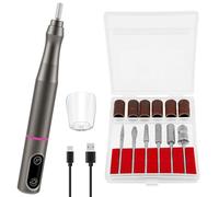 Electric Nail File Cordless Rechargeable Nail Grinder Kit for Acrylic Polish Gel Removal Pedicure Manicure Machine Portable Set with 6 Drill Bits 6 Sanding Bands and 3 Speeds for Home Usage(Grey)