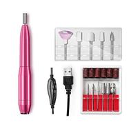 Electric Nail File Kit - Portable USB Professional Nail Drill Machine with 12 Drill Bits & Sanding Bands, Efile Manicure Pedicure Set Bands for Exfoliating, Polishing, Salon Home Use (Pink)