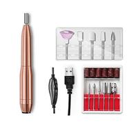 Electric Nail File Kit - Portable USB Professional Nail Drill Machine with 12 Drill Bits & Sanding Bands, Efile Manicure Pedicure Set Bands for Exfoliating, Polishing, Salon Home Use (Gold)