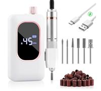 Electric Nail File, Nail Drill Pro Rechargeable 4000mAh with 8 Hour Runtime, 45000RPM Acrylic Nail Kit for Gel, E File Kit with 6 Bits, 7 Bands, LED Screen, Nail Drill Machine for Home Salon