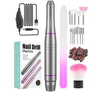 Electric Nail File, Professional Nail Drill for Acrylic Nails Low Vibration Electric Nail Drill, 20000 RPM Adjustable Speed E File, Safe Manicure Pedicure Set with 11 Drill Bits for Nail Beginner