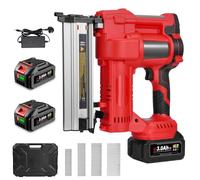 Electric Nail Gun Cordless Staple Gun - for DIY Projects of Upholstery, Home Improvement and Woodworking, Available in Straight Nails and U Nails (Red-B)