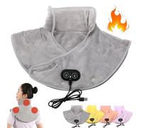 Electric Neck and Shoulder Heating Pad with Vibration,Wearable Heated Neck and Shoulder Wrap, 3 Heat Settings Over-Heating Protection, Light, Soft, Cozy (Gray)