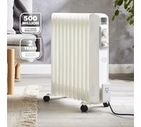Geepas Oil Filled Radiator Heater 2500W, 11 Fin | Portable Electric Heater 3 Heat Settings | Adjustable Thermostat Safety Cut-off Overheat Protection Energy Efficient Heating | 2 Year Warranty White