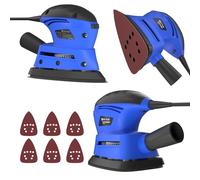 Electric Orbital Detail Sander with Dust Collection, 6pcs Sandpapers, 130W 12000RPM 6 Speeds Adjustable Random Orbital Sander, Wood Hand Sanding Machine 2M Power Cord for DIY Sanding, Polishing