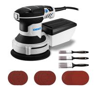 Electric Orbital Sander for Wood: DEKOPRO Sanding Machine with Dust Collector,16Pcs Sandpapers, 6 Variable Speed 14000RPM, 125MM Hand Tool, 3*Flat Paint Brushes,Fit for Woodworking/Sanding(Blue)