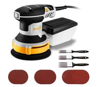 Electric Orbital Sander for Wood: DEKOPRO Sanding Machine with Dust Collector,16Pcs Sandpapers, 6 Variable Speed 14000RPM, 125MM Hand Tool, 3*Flat Paint Brushes,Fit for Woodworking/Sanding(Grey)