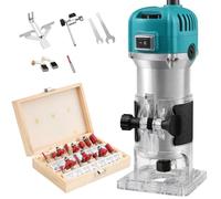 Electric Palm Router Tool 800W, Variable 6 Speeds Trim Router Max 33000R/MIN, Wood Router with Transparent Base, Hand Wood Routers with 15pcs Router Bit Set for Handwork and DIY, Blue