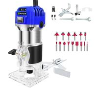 Electric Palm Router Tool for Woodworking, 800W Wood Power Handheld Routers 4000-30000 RPM, 6 Variable Speed, with Trimmer Transparent Base, 15Pcs 1/4"(6.35mm) Bits Set and Straight Guide, Blue