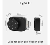 Electric Password Code Glass Cabinet Lock with Touch Panel Keypad, Rechargeable Battery and Low Voltage Alarm for Frameless Push Pull SLI(Type C Black)