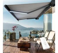 Electric Patio Awning Retractable Sun Shade with Remote Control, LED Light, Aluminum Frame - for Backyard, Garden, Balcony