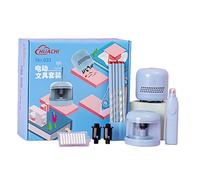 Electric Pencil Sharpener & Electronic Erasers - Mini Table Dust Sweeper Set, Electric Stationery Set for Kids & School Supplies (Blue)