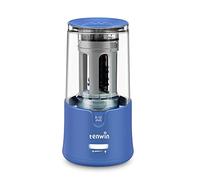 Electric Pencil Sharpener for Coloured Pencils, Portable Electric Sharpener with Container for 6-12mm Pencils, Safety Design Fast Sharpen with Heavy Duty Helical Blade in Office School Home Use (Blue)