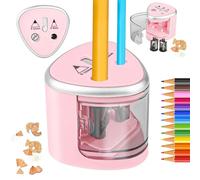 Electric Pencil Sharpener with Battery Powered Container, Cordless Automated Pencil Sharpener, Non-Slip, Double Hole for Colored Pencil for Home, School, Office, Children