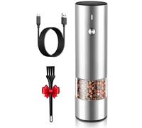 Electric Pepper Grinder or Salt Grinder Mill - USB Rechargeable - Durable Modern Style - Automatic Black Peppercorn or Sea Salt Spice Mill with Adjustable Coarseness & LED Light Refillable
