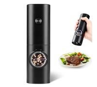 Electric Pepper Grinder or Salt Mill, Battery Powered Automatic Pepper Mill, Ceramic Grinder with Adjustable Coarseness, LED Light, One Hand Operation (1 Pack)