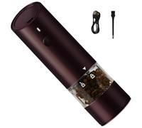 Electric Pepper Grinder, Wine Red, USB Rechargeable Automatic Spice Mill, Adjustable Coarseness Ceramic Burr, Portable Seasoning Grinder, 6.7 in x 1.9 in