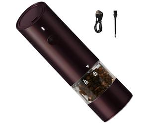 Electric Pepper Grinder, Wine Red, USB Rechargeable Automatic Spice Mill, Adjustable Coarseness Ceramic Burr, Portable Seasoning Grinder, 6.7 in x 1.9 in