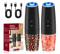 Electric Pepper Mill, USB Rechargeable Electric Salt and Pepper Mills, Gravity Sensing Salt and Pepper Shakers, Washable 135 ml Cent, Blue LED Light and Adjustable Coarseness (2PCS)