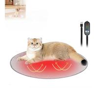 Electric Pet Heating Pad with 5 Temp & 5 Timer Settings - Round Waterproof Heated Cat Bed Mat with Chew-Resistant Cord, XL Dog Heat Pad for Seniors, Washable Crystal Velvet Cover (Grey)