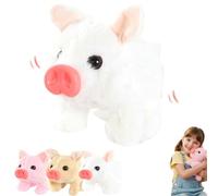 Electric Pig Plush Realistic Toy, Lifelike Animated Walking Pig Plush Toy with Sound and Motion, Pigs Oink Twitch Nose Wag Tail Animated, Cute Funny Plush Stuffed Pigs Electronic Pet for Kids (White)