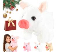 Electric Pig Plush Realistic Toy, Pink Pig Plush Toy, with Sound and Motion, Walking Piggy Pet Interactive Crawling Piglet, Snorts & Wags its Tail, the Best Gift of Companionship for Children (White)