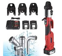 Electric Pipe Crimping Tool, 18V Stainless Steel Hydraulic Crimper with 3 Jaws, 4.0Ah Battery & Storage Bag, Portable Cordless for Piping Systems