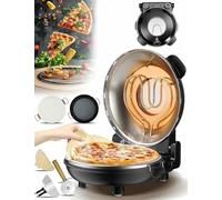 Electric Pizza Maker 1200W, 12" Indoor Pizza Oven with Pizza Stone & Grill Pan, Built-in Thermometers, Timer, Viewing Window