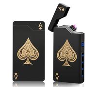 Electric Plasma Arc Lighter With Cool Poker Ace, USB Rechargeable Lighter Flameless and Windproof for Outdoor and Camping, Mens Gifts for Him Husband Boyfriend (Black Ace)
