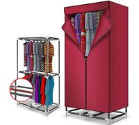 Electric Portable Clothes Airer Dryer with Automatic Timer, 900W Large Capacity 33-66lb Powerful Clothes Dryer, PTC Indoor Wet Laundry Double Layer Drying Wardrobe (Color : Red-iron pipe)