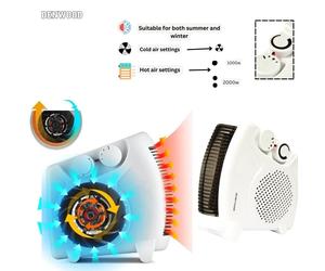 Electric Portable Fan Heater 2000W QUIET Floor or Upright 2KW Hot & Cold Air [EEK: A+++]