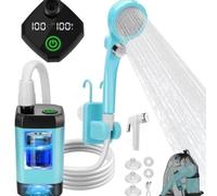 Electric Portable Shower for Camping, 8000mAh Battery Powered Pump with Digital Display, 4 Spray Modes, Silent Operation for Outdoor Travel Beach Pet Cleaning(6000mah blue)