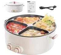 Electric Pot 4 Compartment, 6L Multi-Cooker, 4-in-1 Electric Hot Pot with Adjustable Thermostat, for Simultaneous Cooking