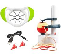 Electric Potato Peeler + Apple Divider (Combo Set) - 8 Blade Slicer, Automatic Rotating Peeler Machine, 2 Replacement Blades, 1 Knife and a Power Cord, Powered by 4 AA Batteries (Not Included)