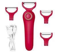 Electric Potato Peeler, Handheld Electric Vegetables and Fruit Peeler 3-in-1 Pro Set, USB Rechargeable Kitchen Gadgets for Apples, Potato, Carrots, Cucumber (Red)