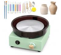 Electric Pottery Wheel 200W, 15cm Turntable with Foot Pedal Control | Bidirectional variable-speed rotation with removable splash pan, sculpting tool and non-slip suction base