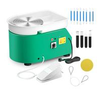 Electric Pottery Wheel, 350W & 25CM Aluminum Turntable Pottery Wheel with Removable ABS Basin, Foot Pedal and Shaping Tools, Pottery Wheel Forming Machine for DIY and Pottery Studio (Green)
