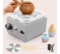 Electric Pottery Wheel, Ovshnrr 2 Plates Turntable 10/6.5cm Pottery Wheel, 2000RPM Adjustable Speed Mini Pottery Wheel with Shaping Tools for Pottery DIY, Pottery Teaching, Children and Beginner(Gray)