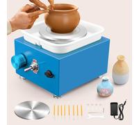 Electric Pottery Wheel, Ovshnrr 2 Plates Turntable 10/6.5cm Pottery Wheel, 2000RPM Adjustable Speed Mini Pottery Wheel with Shaping Tools for Pottery DIY, Pottery Teaching, Children and Beginner(Blue)