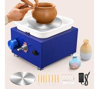 Electric Pottery Wheel, Ovshnrr 2 Plates Turntable 10/6.5cm Pottery Wheel, 2000RPM Adjustable Speed Pottery Wheel with Shaping Tools for Pottery DIY, Pottery Teaching, Children and Beginner(Navy Blue)