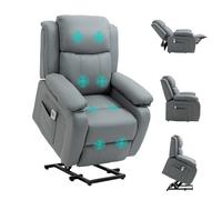 Electric Power Lift Recliner Chair with Massage Vibration Side Pocket, Grey