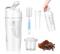 Electric Protein Shaker Bottle 700ml, USB Rechargeable Blender Cup for Protein Shakes & Smoothies, BPA-Free Tritan, 7500 RPM Powerful Mixing, Leak-Proof Portable Shaker with Storage Compartment(White)