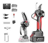 Electric Pruner Shears, Brushless Pruning Tool with Titanium Blades, 50mm Cutting Diameter, Includes 2 Batteries and Electric Saw, LCD Display