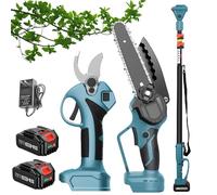 Electric Pruning Shears and Chainsaw Kit - 4 in 1 Cordless Tree Trimmer with Extension Pole 2 x 3.0Ah Batteries for Garden Orchard Care
